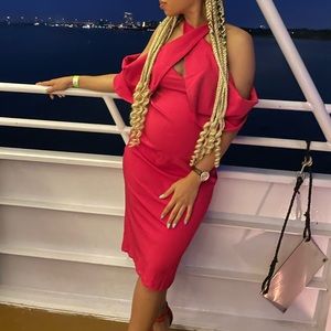 Red maternity midi dress